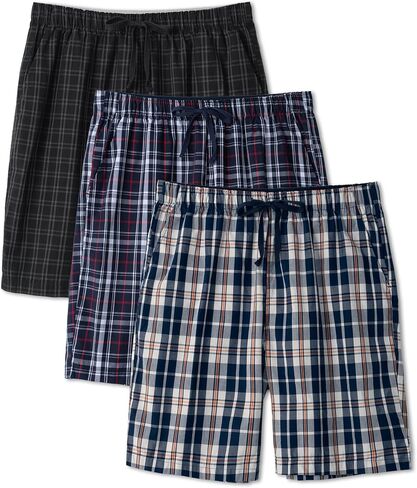 DAVID ARCHY Mens Pajama Shorts Soft Cotton Plaid Sleep Shorts with Pockets Comfy Lounge Woven Pajamas Bottoms for Men, 3 pack in Saudi Arabia