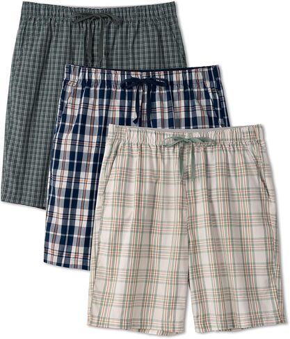 DAVID ARCHY Mens Pajama Shorts Soft Cotton Plaid Sleep Shorts with Pockets Comfy Lounge Woven Pajamas Bottoms for Men, 3 pack in Saudi Arabia