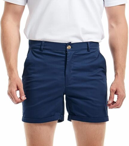 AIMPACT Mens Chino Shorts Slim-Fit 5 Inch Inseam Flat Front Stretch Casual Short Shorts(Navy 32) New in Saudi Arabia