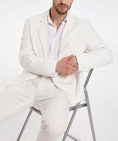 xxxiticat Men's White Blazer Jacket Casual Cotton Linen Dinner Dress Suit Two Button Lightweight Sport Coats in Saudi Arabia