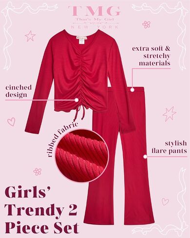 that's my girl Girls' Flare Leggings Set - 2 Piece Long Sleeve Cinched Top and Yoga Pants for Girls: Made in the USA (7-12) in Saudi Arabia