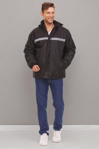 12 Pack of Mens Jackets Winter Coats Wholesale, Hooded Jacket for Men in Bulk, Safety Reflectors in Kuwait