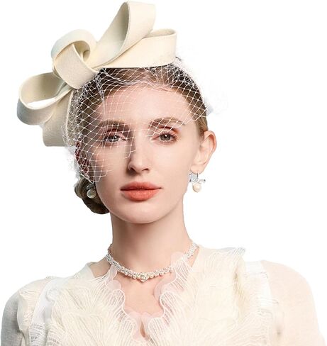 Women's Wedding Fascinator Hat Winter Wool Bowknot Mesh Veil Headband 1920s Headpiece Cocktail Fascinators in Saudi Arabia