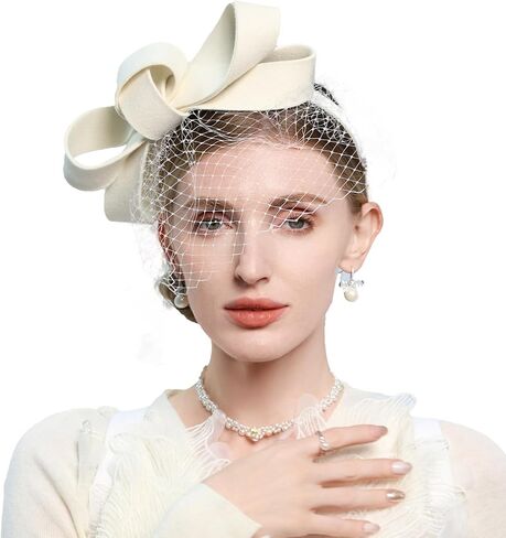Women's Wedding Fascinator Hat Winter Wool Bowknot Mesh Veil Headband 1920s Headpiece Cocktail Fascinators in Saudi Arabia