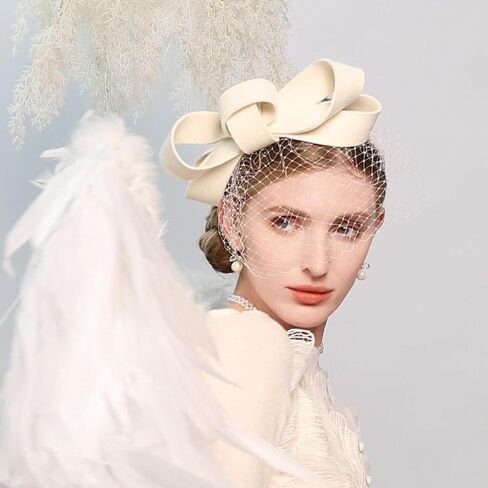Women's Wedding Fascinator Hat Winter Wool Bowknot Mesh Veil Headband 1920s Headpiece Cocktail Fascinators in Saudi Arabia