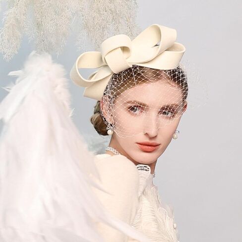 Women's Wedding Fascinator Hat Winter Wool Bowknot Mesh Veil Headband 1920s Headpiece Cocktail Fascinators in Saudi Arabia