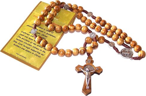 Holy Land Market St. Benedict Catholic Wood Rosary from Bethlehem - The Holy Land in Saudi Arabia