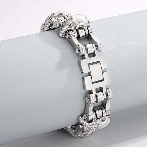 Klapgo Gothic Skull Charm Bicycle Motorcycle Chain Fashion Men Bracelet 8.66 Inch Stainless Steel Punk Jewelry (Silver, 8.66 inches) in Saudi Arabia