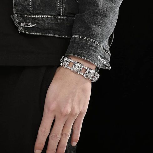 Klapgo Gothic Skull Charm Bicycle Motorcycle Chain Fashion Men Bracelet 8.66 Inch Stainless Steel Punk Jewelry (Silver, 8.66 inches) in Saudi Arabia