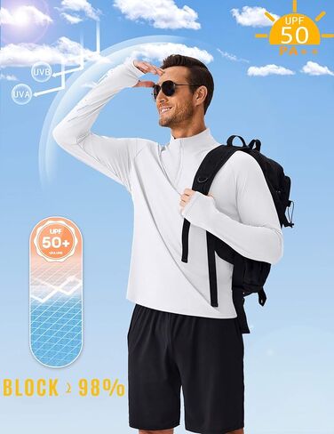 PINSPARK UV Long Sleeve Shirt for Men Quarter Zip Pullover Lightweight Rash Guard Quick Dry Athletic Workout Shirts in Kuwait