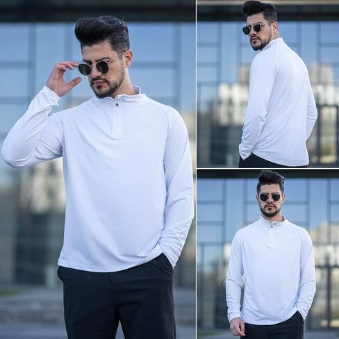 PINSPARK UV Long Sleeve Shirt for Men Quarter Zip Pullover Lightweight Rash Guard Quick Dry Athletic Workout Shirts in Kuwait