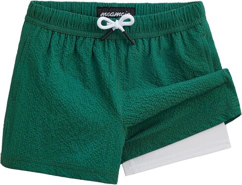 maamgic Boys Swim Trunks with Compression Liner Seersucker Swim Shorts Recycled Toddler Swimsuit in Saudi Arabia
