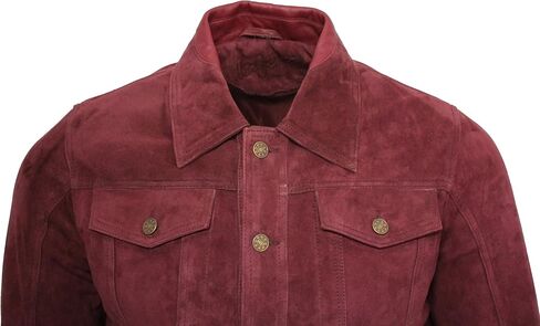 Men's Trucker Casual Burgundy Goat Suede Leather Shirt Jeans Jacke in Kuwait