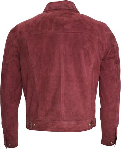 Men's Trucker Casual Burgundy Goat Suede Leather Shirt Jeans Jacke in Kuwait