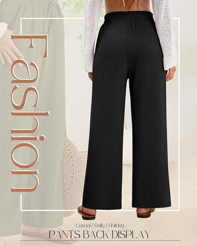 2 Pack Women's Linen Pants Summer Wide Leg Drawstring Elastic Waist Pant Casual Loose Fit Beach Trousers with Pockets in Saudi Arabia