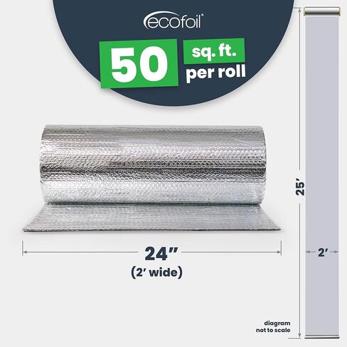EcoFoil Double Bubble Insulation Roll 24 Inch x 25 Feet (50 sq. ft.), 6.35mm Thick, White/Foil, Double Bubble Reflective Foil Insulation Roll for Cold & Warm Climates, Radiant Barrier, Made in Canada in Kuwait