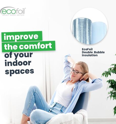 EcoFoil Double Bubble Insulation Roll 24 Inch x 25 Feet (50 sq. ft.), 6.35mm Thick, White/Foil, Double Bubble Reflective Foil Insulation Roll for Cold & Warm Climates, Radiant Barrier, Made in Canada in Kuwait