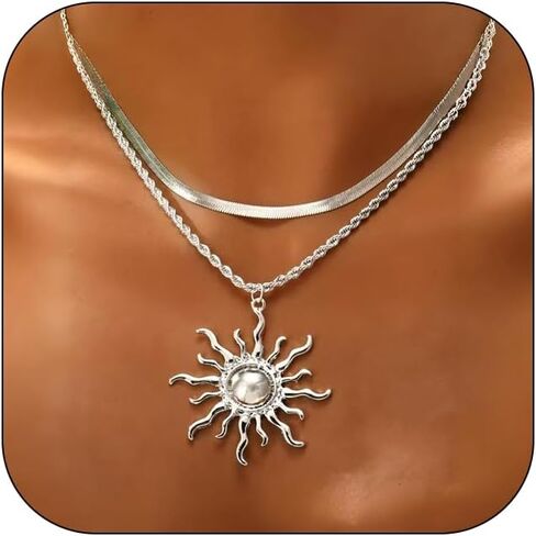 Elegant Gold Sun Necklace For Women Dainty 14k Gold Plated Pendant Necklace Vintage Stacked Sun Collarbone Chain Necklace Fashion Summer Beach Dance Party Jewelry in Saudi Arabia