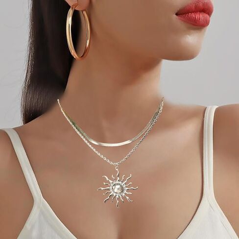 Elegant Gold Sun Necklace For Women Dainty 14k Gold Plated Pendant Necklace Vintage Stacked Sun Collarbone Chain Necklace Fashion Summer Beach Dance Party Jewelry in Saudi Arabia