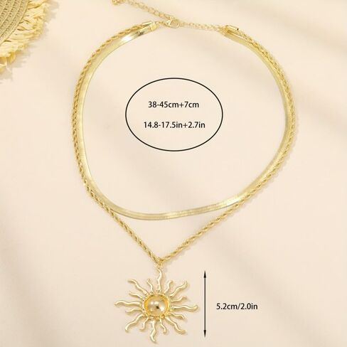 Elegant Gold Sun Necklace For Women Dainty 14k Gold Plated Pendant Necklace Vintage Stacked Sun Collarbone Chain Necklace Fashion Summer Beach Dance Party Jewelry in Saudi Arabia