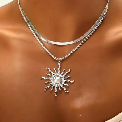 Elegant Gold Sun Necklace For Women Dainty 14k Gold Plated Pendant Necklace Vintage Stacked Sun Collarbone Chain Necklace Fashion Summer Beach Dance Party Jewelry in Saudi Arabia