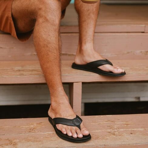 OLUKAI Olali Men's Leather Sandals, Versatile & Comfortable Flip Flops, Soft & Durable Material, Arch Support & All-Day Wear in Saudi Arabia