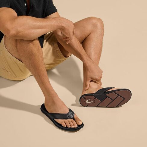 OLUKAI Olali Men's Leather Sandals, Versatile & Comfortable Flip Flops, Soft & Durable Material, Arch Support & All-Day Wear in Saudi Arabia