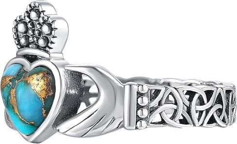 HEART FERTQUOISE/MALACHITE/Black Onyx Claddagh Rings 925 Sterling Silver Celtic Knot Rings Fringipering for Women Enginement Rings Hompts Jewelry Gifts Size 6-9 in Kuwait