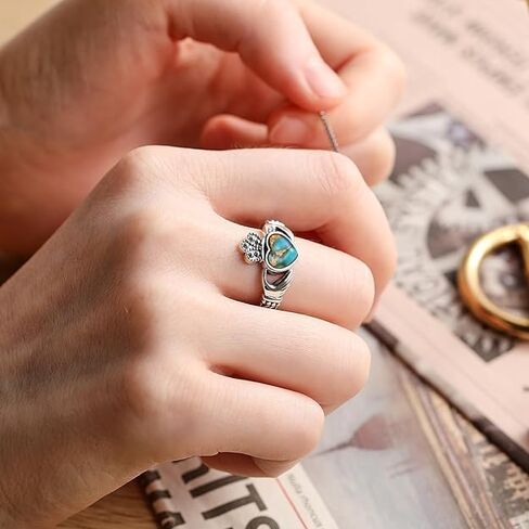 HEART FERTQUOISE/MALACHITE/Black Onyx Claddagh Rings 925 Sterling Silver Celtic Knot Rings Fringipering for Women Enginement Rings Hompts Jewelry Gifts Size 6-9 in Kuwait