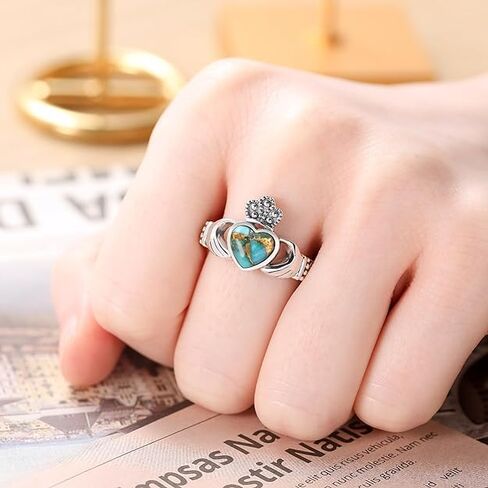 HEART FERTQUOISE/MALACHITE/Black Onyx Claddagh Rings 925 Sterling Silver Celtic Knot Rings Fringipering for Women Enginement Rings Hompts Jewelry Gifts Size 6-9 in Kuwait