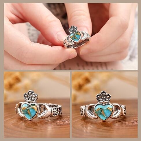 HEART FERTQUOISE/MALACHITE/Black Onyx Claddagh Rings 925 Sterling Silver Celtic Knot Rings Fringipering for Women Enginement Rings Hompts Jewelry Gifts Size 6-9 in Kuwait
