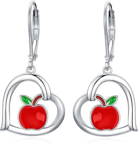 Midari Sterling Silver Back to School Earrings Sterling Silve Heart Themed Music Note/Guitar/Apple/Paint Palette Dangle Drop First Day of School Birthday Graduation Jewelry Gift for Women in Saudi Arabia