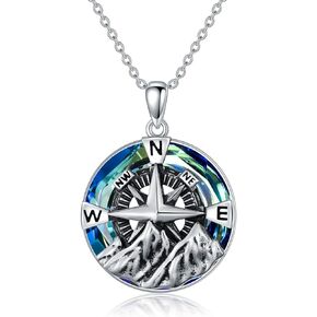WINNICACA Compass Necklace for Women Sterling Silver Compass Jewelry Gifts for Teen Girl Moutain Range Jewelry Compass Gifts with Crystal for Nature Lovers Birthday Graduation
