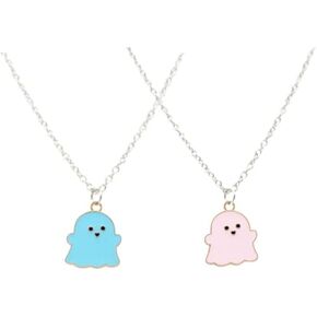 COLORFUL BLING 4 Pcs BFF Couple Cute Black And White Ghost Pendant Necklaces Best Friend Lovely Ghost Pendant Couple Necklace Jewelry Girl Gifts For Women Men