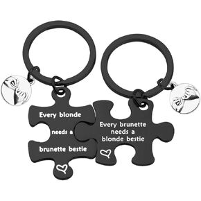 bobauna Every Blonde/Brunette Needs A Brunette/Blonde Bestie Pinky Promise Puzzle Keychain Set Best Friends Gift