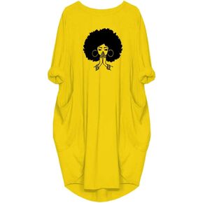 WbJetr Women Afro Cute Graphic Print Long Sleeve Casual Tunic Dress with Big Pocket