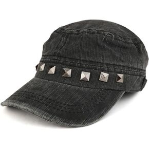 Distressed Flat Top Metallic Studded Frayed Cadet Style Army Cap