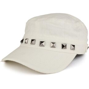 Distressed Flat Top Metallic Studded Frayed Cadet Style Army Cap in Saudi Arabia