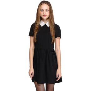 Sunfaynis Women's Short Sleeve Peter Pan Collar Dress Wednesday Addams Halloween Costumes