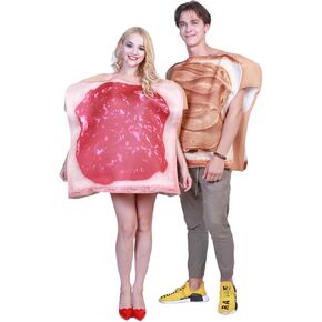 EraSpooky Couple Halloween Costume Bread Slices Peanut Butter and Jelly Costume Adults Cosplay Party Funny Food Mascot