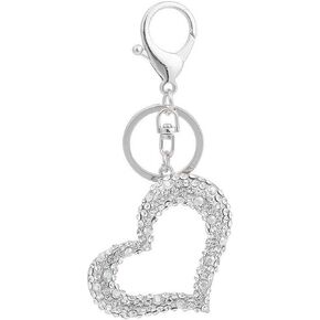 Bling Crystals Heart Ring Circle Shape Keychains Glitter Key Rings for Women Girls Car Bag Pendant Purse Charm