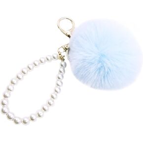 jtkdxqs Soft Pom Pom Key Chains Bag Accessory Puff Ball Key Ring with Pearl Wristlet Bracelet Keychain for Girls Women