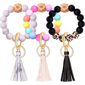 4PCS Silicone Key Ring Bracelet for Women Elastic Wristlet Keychain House Car Key Ring Holders