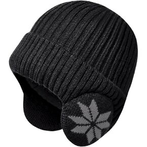 Mens Winter Knit Hat with Earflaps Warm Beanie Hat Outdoor Caps