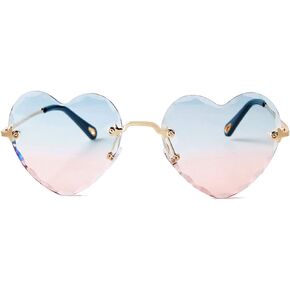 GIFIORE Heart Sunglasses Women Trendy Heart Shaped Glasses Fashion Rimless Pink Blue Gradient Lens
