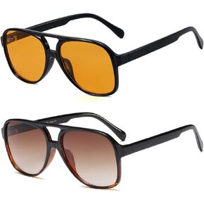BUTABY Vintage Aviator Sunglasses for Women Men Retro 70s Glasses Classic Large Squared Frame UV400 Protection