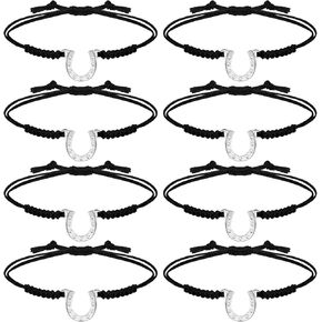 Sureio 12 Pcs Horseshoe Bracelets Horse Bracelets Jewelry Equestrian Braided String Handmade Adjustable Bracelet for Horse Lover Anklet Gift Women Party Favor (Horseshoe Style)