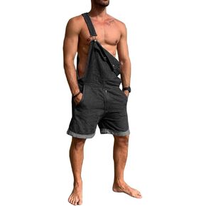 Karlywindow Mens Denim Bib Overall Shorts Loose Fit Summer Walk Shorts Above Knee Length Shortalls Jumpsuit Rompers