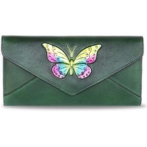Genuine Leather Wallets for Women RFID Blocking Purse Vintage All in One Organizer Handmade Long Wallet Luxury Clutch (Green)