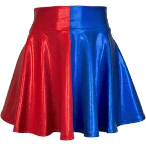 Harlequin Red & Blue Sparkle Skater Mini Skirt - Made in USA - Festival Rave Skirt - Cosplay Costume